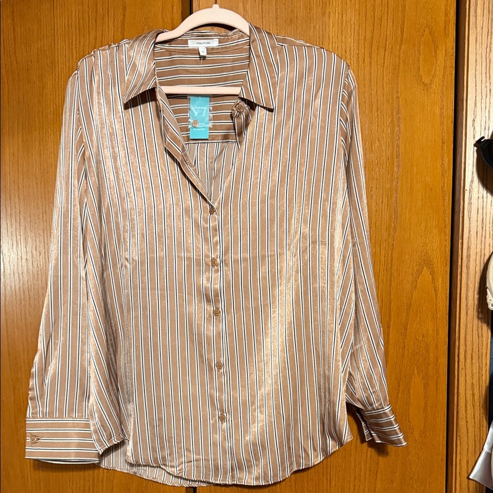 Maurices Brown and White Striped Shirt